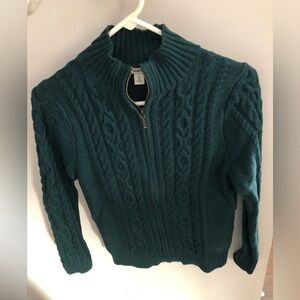 L.L. Bean Teal Cable Knit Full Zip Sweater